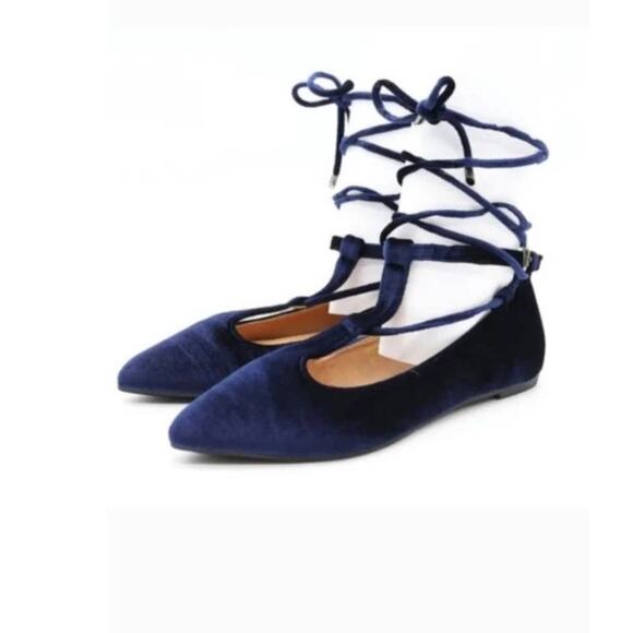 NWT YOKI Flats Velvet Lace Up Navy size 9 - Picture 1 of 6